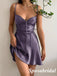 Sweety Purple Elastic Satin Spaghetti Straps V-Neck A-Line Mini Dresses/ Homecoming Dresses, PD3547