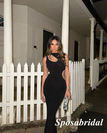 Sexy One Shoulder Sleeveless Mermaid Floor length Long Prom Dresses With Rhinestone, PD3834