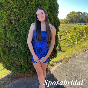 Shiny Sequin Lace Spaghetti Straps Sleeveless Sheath Mini Dresses/ Homecoming Dresses, PD3604