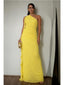 Bright Yellow One Shoulder Ruffled Maxi Dress for Wedding Guest & Evening Parties, PD4191