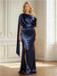 Elegant Soft Satin One Shoulder Floor-Length Side Slit Mermaid Mother Of The Bride Dresses, SFM009