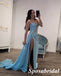 Sexy One Shoulder Sleeveless Side Slit Mermaid Floor Length Long Prom Dresses, PD3983