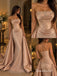 Blush Sweetheart Soft Satin Evening Dress, Strapless Beaded Corset Floor Length Mermaid Gown with Detachable Skirt,PD4353