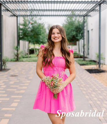 Sexy Hot Pink Spaghetti Straps Sleeveless A-Line Mini Dresses/ Homecoming Dresses, PD3600