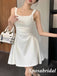 Elegant White Satin Spaghetti Straps Sleeveless A-Line Short Prom Dresses/Homecoming Dresses, PD3522