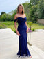 Elegant Royal-Blue Off Shoulder Sleeveless Mermaid Floor Length Long Prom Dresses, PD3743