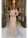 Sexy Off Shoulder Long Sleeves Beaded Mermaid Maxi Prom Dress Wedding Party Dress, PD4041