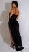 Sexy Black Sequin Spaghetti Straps Side Slit Mermaid Long Prom Dresses, PD3772