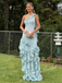 Sweet Chiffon One Shoulder Ruffles Mermaid Maxi Prom Dress, PD4052