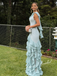 Sweet Chiffon One Shoulder Ruffles Mermaid Maxi Prom Dress, PD4052