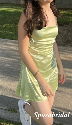 Sexy Soft Satin Spaghetti Straps Sleeveless A-Line Mini Dresses/ Homecoming Dresses, PD3658