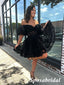 Sexy Black Tulle Off Shoulder V-Neck A-Line Mini Dresses/ Homecoming Dresses With Sleeves, PD3580