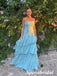 Sexy Blue Chiffon Sweetheart A-Line Maxi Prom Dress With Ruffle, PD4000