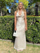 Elegant Ivory Satin Halter Cowl Neck Backless Mermaid Floor Length Formal Gown, PD4173