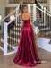 Burgundy Strapless Satin A-Line Gown, Keyhole Cutout Corset Formal Prom Evening Dress, PD4365