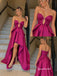 Fuchsia Strapless Satin High Low Gown, Keyhole Cutout Corset Formal Prom Evening Dress, PD4366