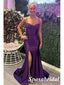 Sexy Grape Satin Sleeveless Criss-Cross Side Slit Mermaid Long Prom Dresses , PD3810