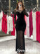 Sexy Black Long Sleeves Mermaid Long Prom Dresses, PD3777