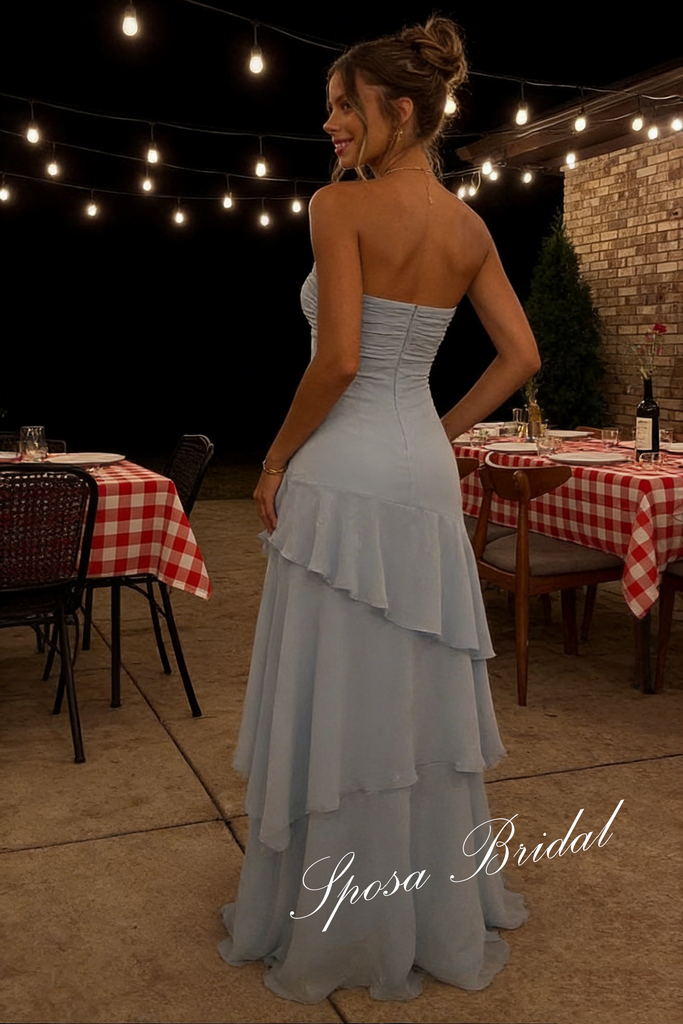 Sexy Chiffon Sweetheart Sleeveless Ruffled A-Line Prom Dress, PD4055