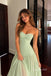 Strapless Sage Green Ruched Tulle A-Line Evening Dress, Sweetheart Neck Flowy Prom Gown, PD4359