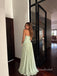 Strapless Sage Green Ruched Tulle A-Line Evening Dress, Sweetheart Neck Flowy Prom Gown, PD4359