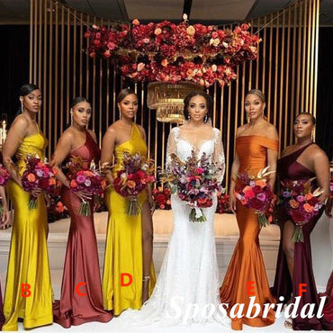 Sexy Soft Stin Mismatched Sleeveless Mermaid Floor Length Bridesmaid Dresses, BD3303