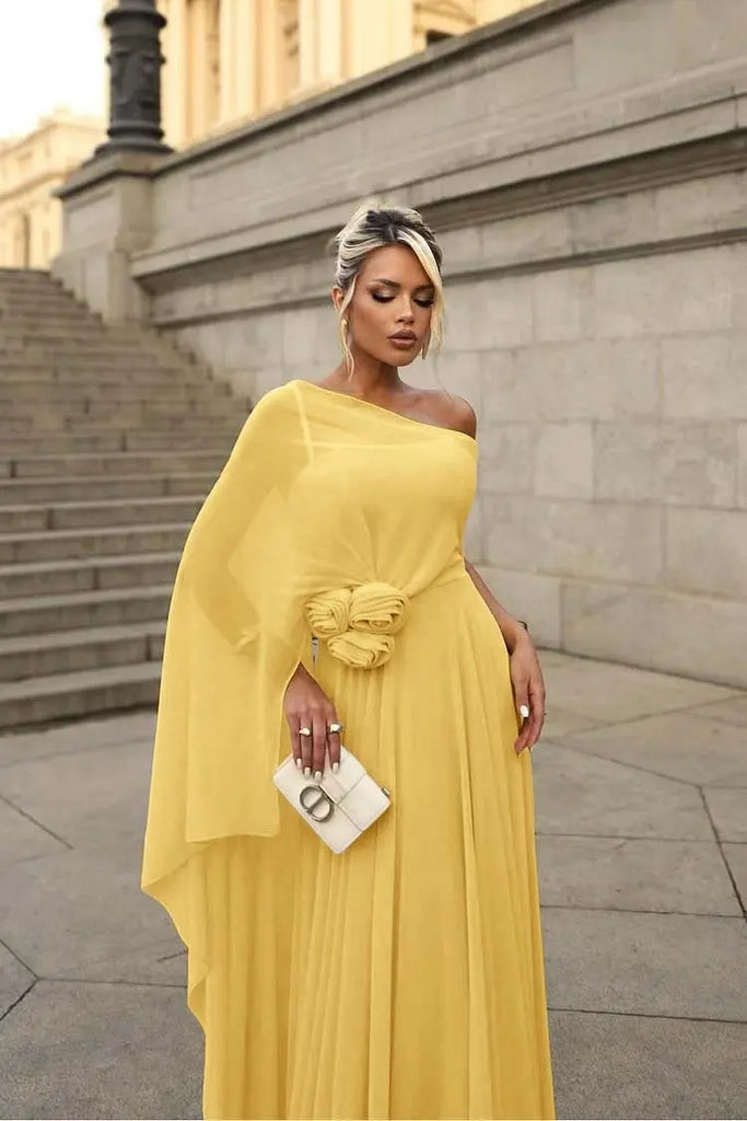 Sweet Chiffon One Shoulder A-Line Maxi Prom Dress, PD4048