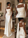 Square Neck Satin Mermaid Wedding Dress, Sleeveless Draped Scarf Floor Length Bridal Gown,PD4342