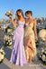 Lavender Off The Shoulder Satin Mermaid Evening Gown, Side Ruffle Slit Formal Prom Dress, PD4370