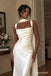 Square Neck Satin Mermaid Wedding Dress, Sleeveless Draped Scarf Floor Length Bridal Gown,PD4342