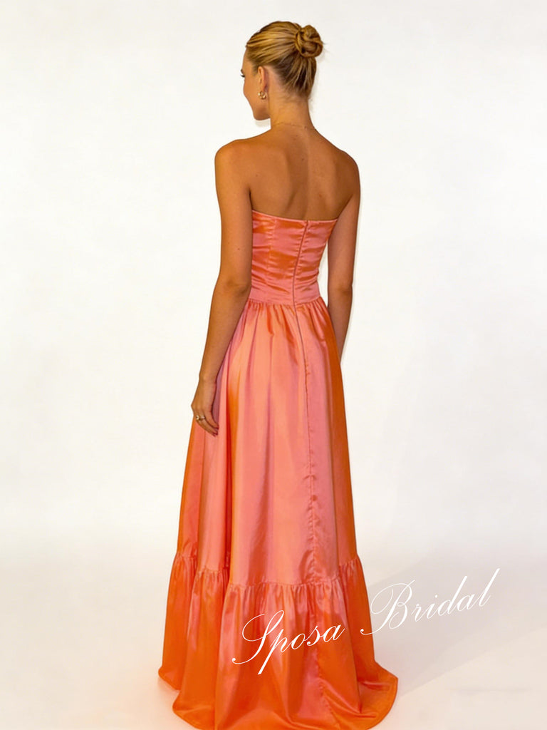 Sexy Soft Satin Sweetheart Sleeveless Side Slit A-Line Prom Dress, PD4057