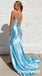 Sexy Elastic Satin Spaghetti Straps V-Neck Sleeveless Side Slit Mermaid Long Prom Dresses, PD3898