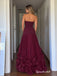 Burgundy Strapless Pleated Tulle Evening Gown, 3D Floral Ruffle Hem Formal Prom Dress, PD4371