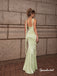 Sage Green Satin Mermaid Evening Dress, Ruffle Strap Formal Gown, PD4384