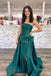 Strapless Satin A-Line Evening Dress, Large Bow Front With Slit Emerald Formal Gown, PD4377