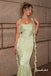 Sage Green Satin Mermaid Evening Dress, Ruffle Strap Formal Gown, PD4384