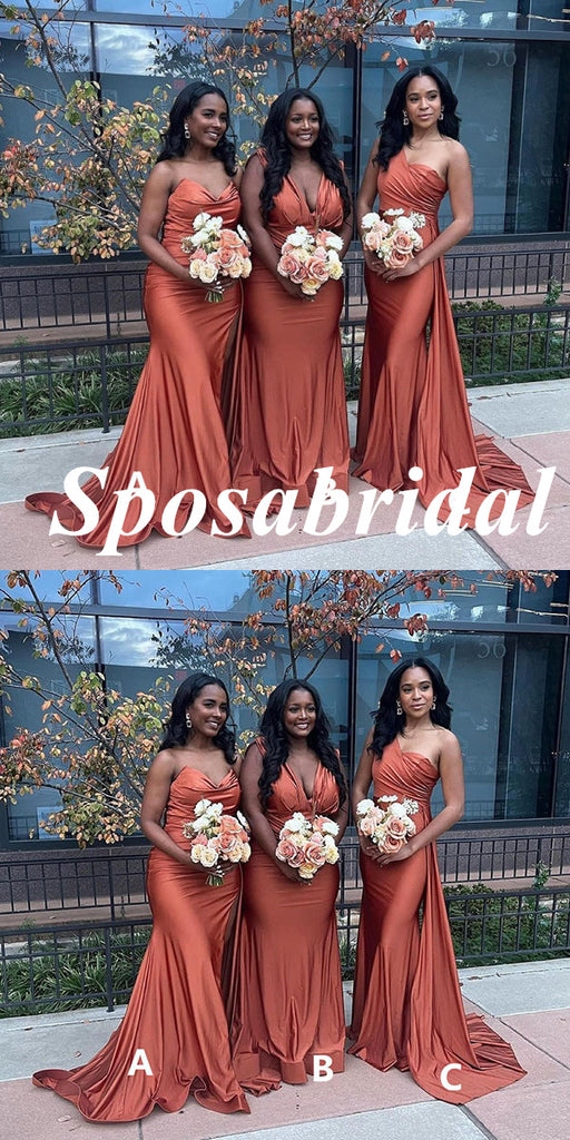 Mismatched Sexy Soft Satin Mermaid Floor Length Bridesmaid Dresses, BD3366