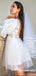 Sexy Tulle V-Neck Half Sleeves Backless A-Line Beach Short Wedding Dresses With Appliques, WD3101