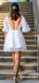 Sexy Tulle V-Neck Half Sleeves Backless A-Line Beach Short Wedding Dresses With Appliques, WD3101