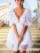 Sexy Tulle V-Neck Half Sleeves Backless A-Line Beach Short Wedding Dresses With Appliques, WD3101