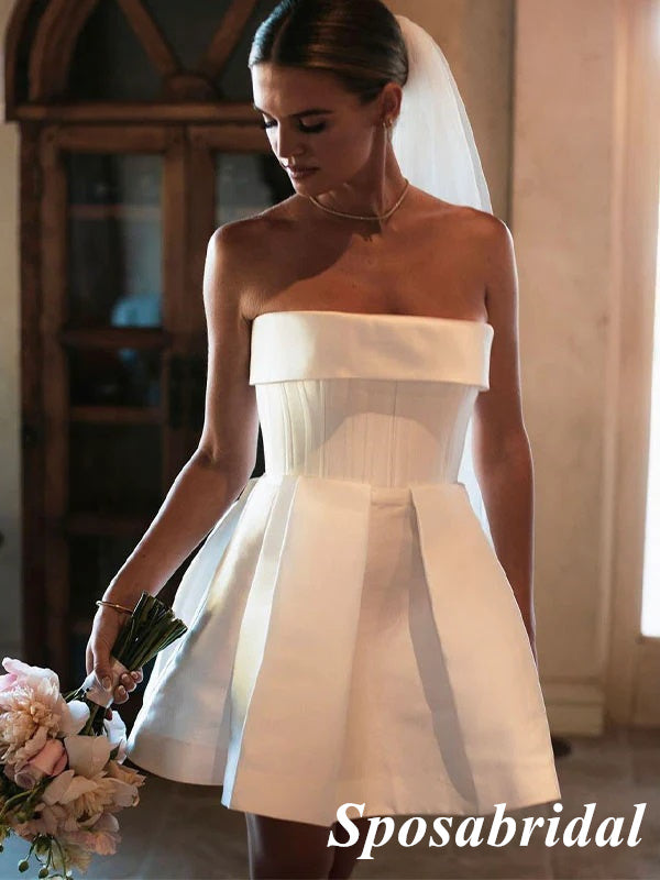 Sexy Satin Sweetheart Sleeveless A-Line Beach Short Wedding Dresses, WD3100