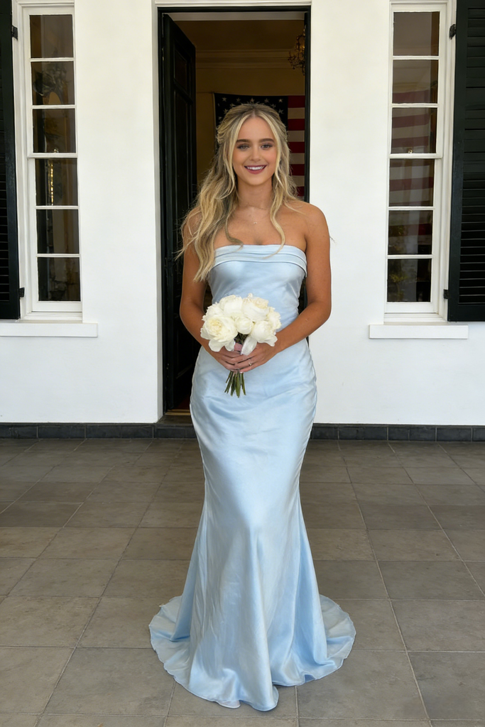 Sexy Light Blue Soft Satin Sweetheart Mermaid Bridesmaid Dress for Wedding Party, BD3445
