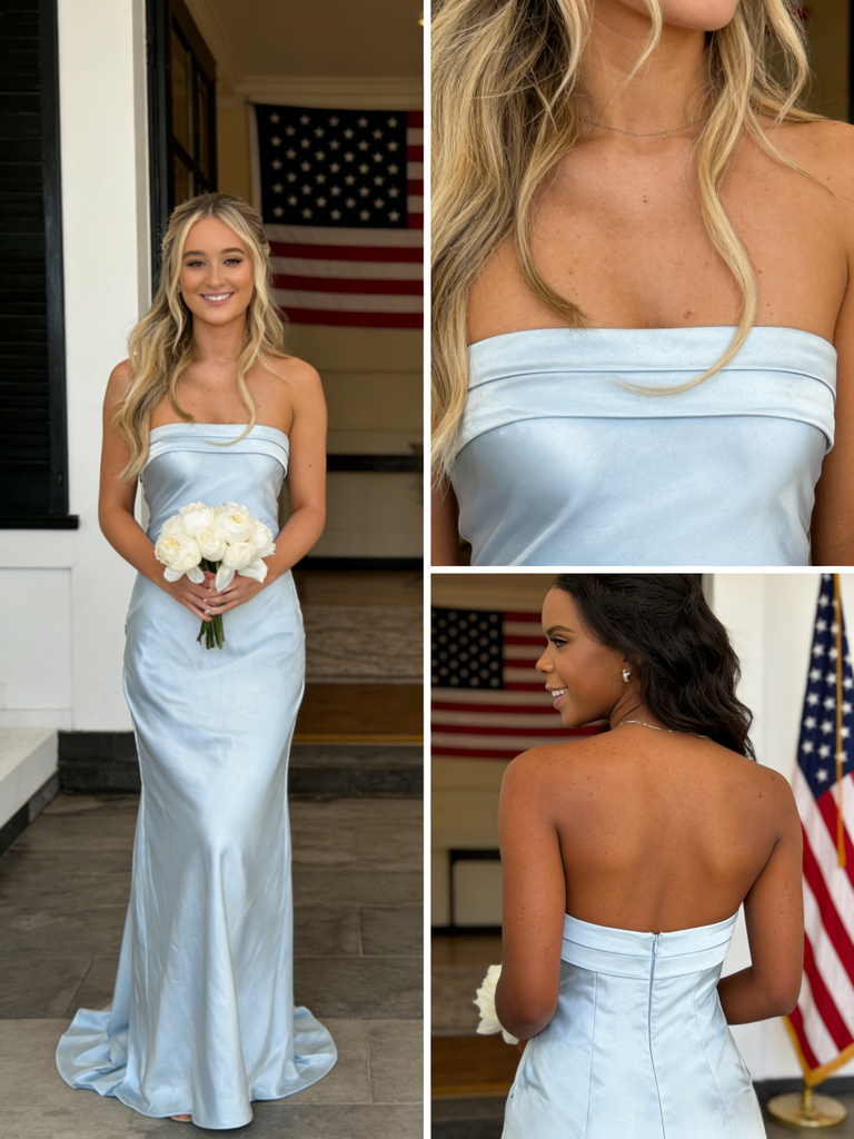 Sexy Light Blue Soft Satin Sweetheart Mermaid Bridesmaid Dress for Wedding Party, BD3445