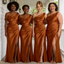 Elegant Burnt Orange Satin Asymmetric Mermaid Long Bridesmaid Dresses with Slit for Wedding Party, BD3454