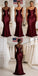 Elegant Burgundy Satin One Shoulder Mermaid Long Evening Gown for Wedding Guest, BD3455