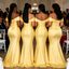 Gorgeous Yellow Off The Shoulder Satin Bridesmaid Dresses Mermaid Silhouette For Summer Weddings, BD3458