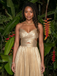 Gold Pleated Bridesmaid Dresses Spaghetti Strap A-Line for Formal Wedding, BD3465