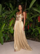 Gold Pleated Bridesmaid Dresses Spaghetti Strap A-Line for Formal Wedding, BD3465