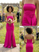 Hot Pink Satin Strapless Mermaid Bridesmaid Dress With Flower Detail, BD3471