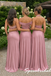 Dusty Pink Satin Mismatched Bridesmaid Dresses, BD3477